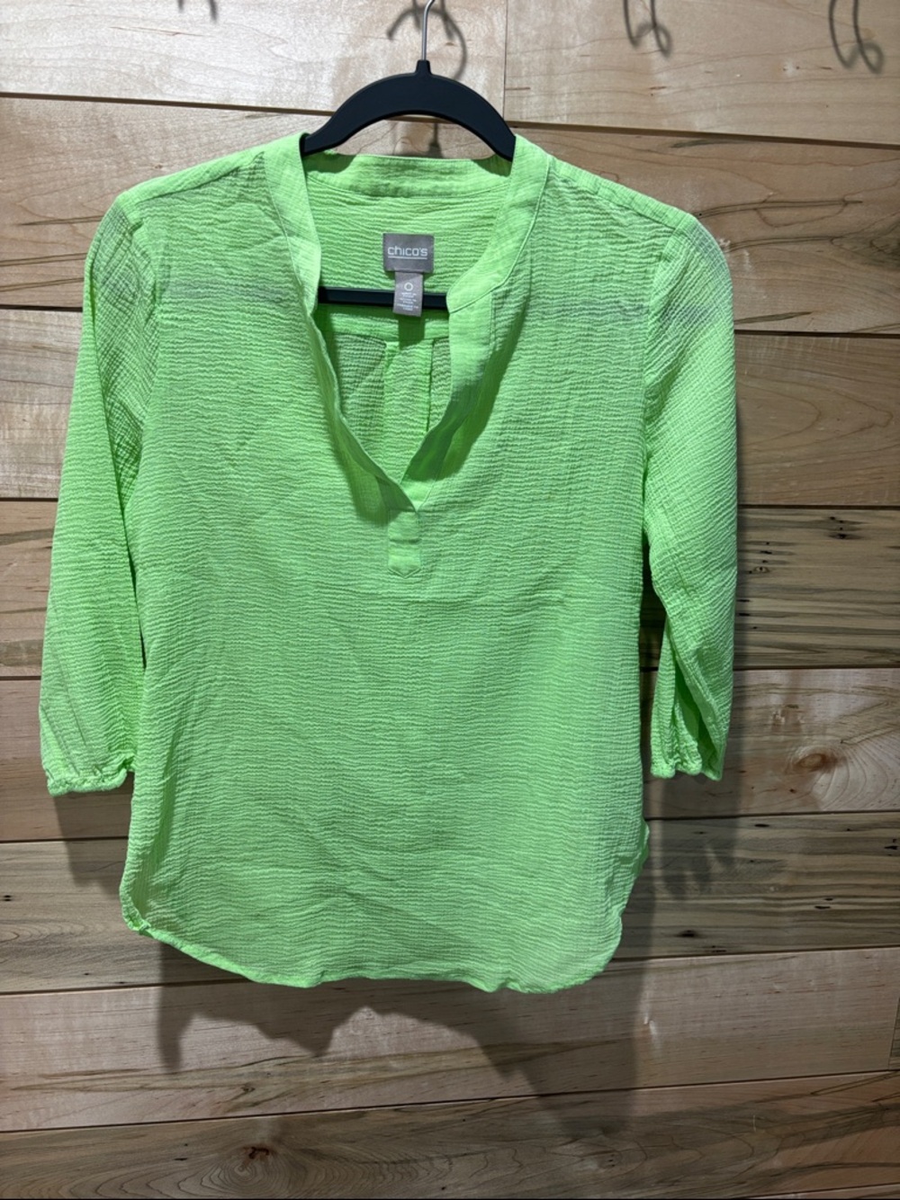Chico's Neon Lime Textured V-Neck Tunic